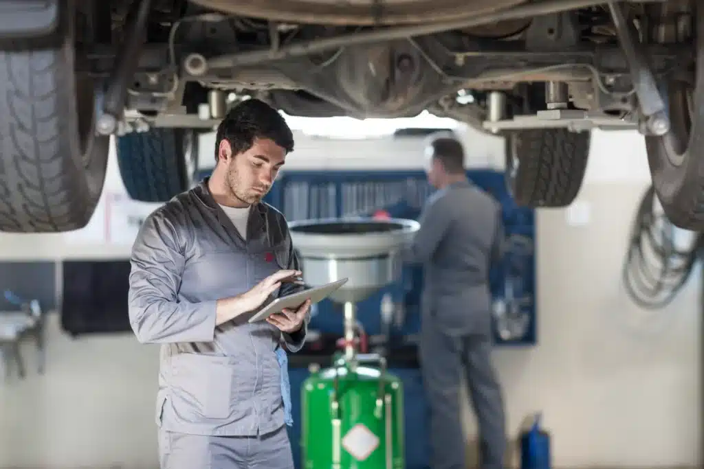 Mechanic using digital tablet