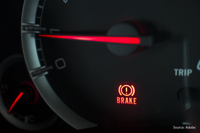 A brake lamp is illuminated on the vehicle dashboard. More than 807,000 model year 2016-2019 Nissan Sentra cars are being recalled because their brake light switches may be contaminated with grease and malfunction.