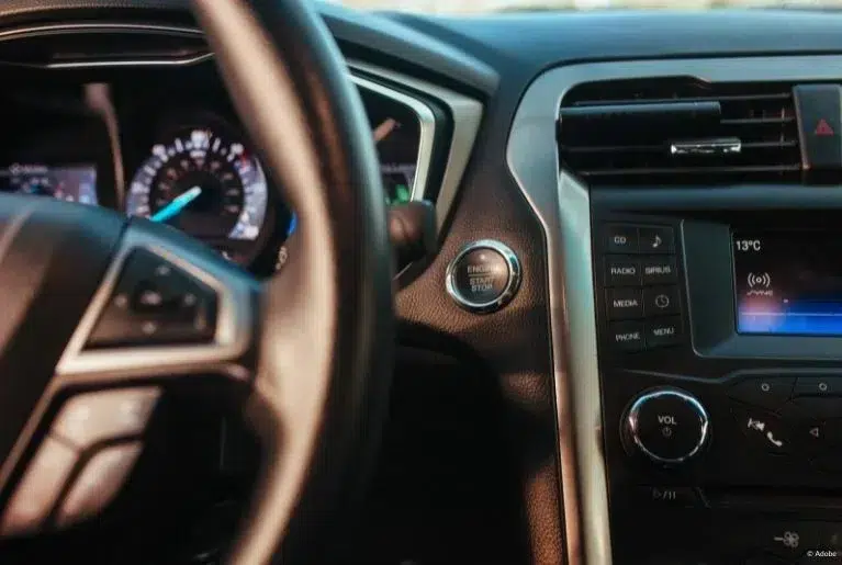 The interior of a sedan. A class action alleges that 6F35 transmissions installed in 2010–2017 Ford Fusion cars are defective.