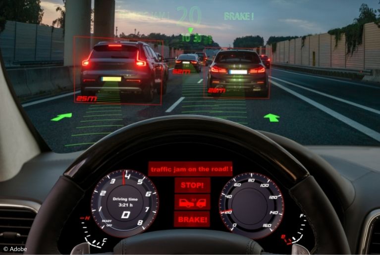 A vehicle's radar system detects two cars in front of it. Some Nissan Maxima vehicles come equipped with faulty Automatic Emergency Braking systems.