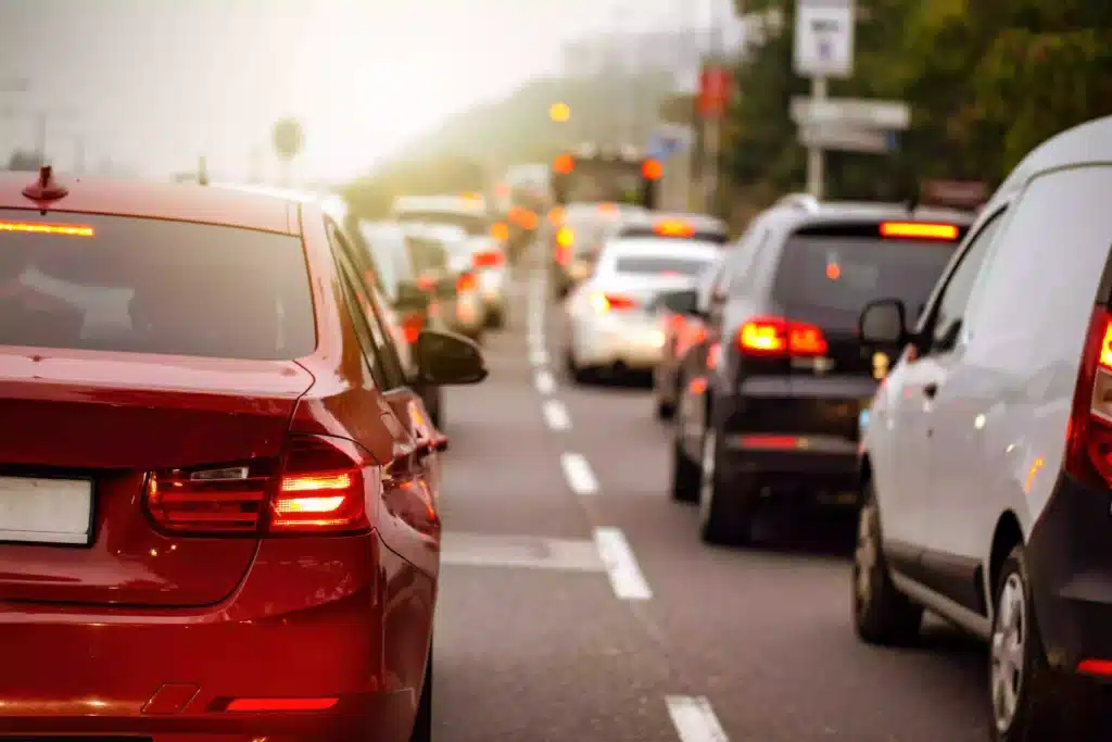 Traffic jam with cars lined up