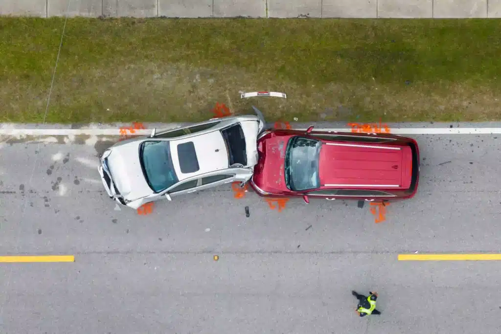 Aerial view of car crash