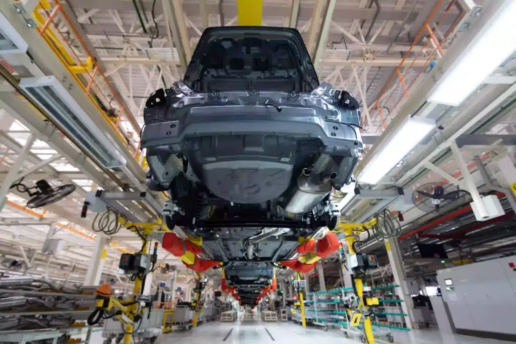 Line of cars in manufacturer plant