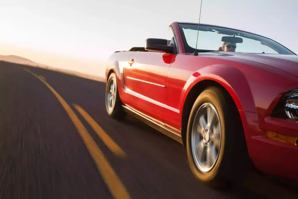 Low angle of convertible driving