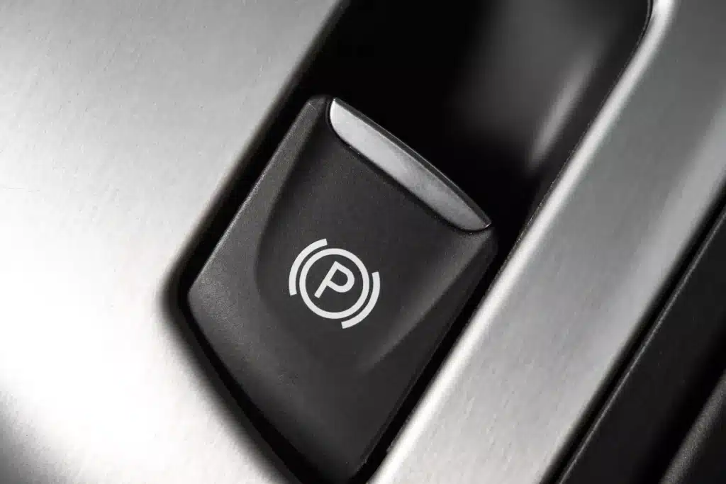Close up of parking brake button