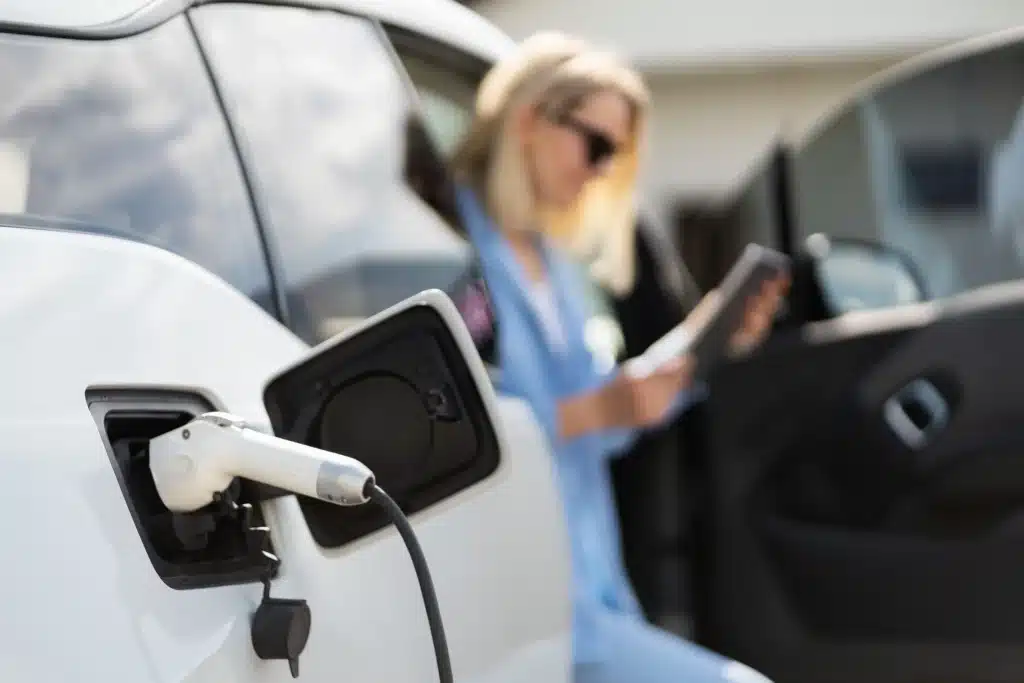 Closeup of electric car charging
