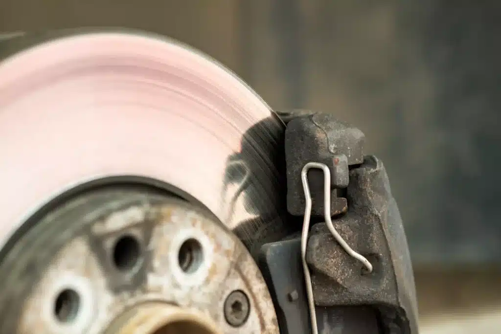 Closeup of braking disc on vehicle