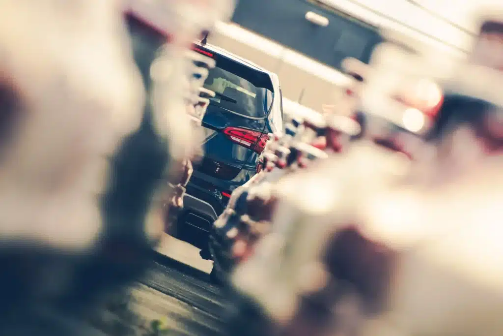 Cars lined up on lot