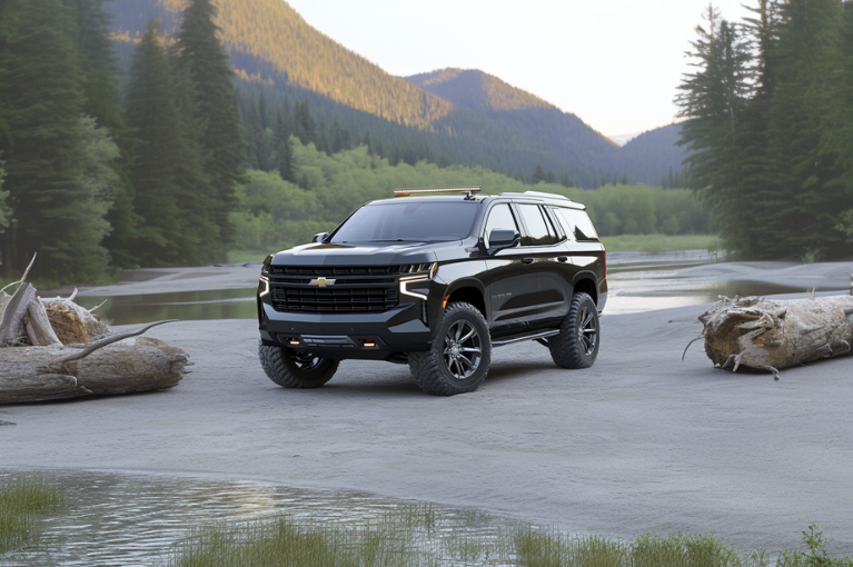 A 2021 Chevrolet Tahoe parked at the shore of a river. Some diesel Tahoe models are part of a recall that addresses rear wheel lock up conditions that are caused by a transmission issue.