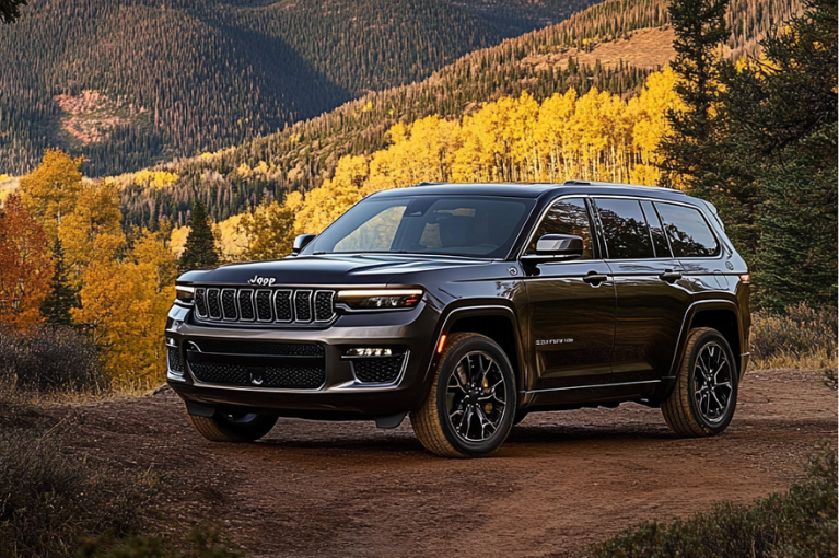 A 2022 Jeep Grand Cherokee is parked in the mountains.